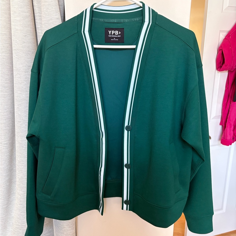 Abercrombie & Fitch Green Cardigan with White Trim